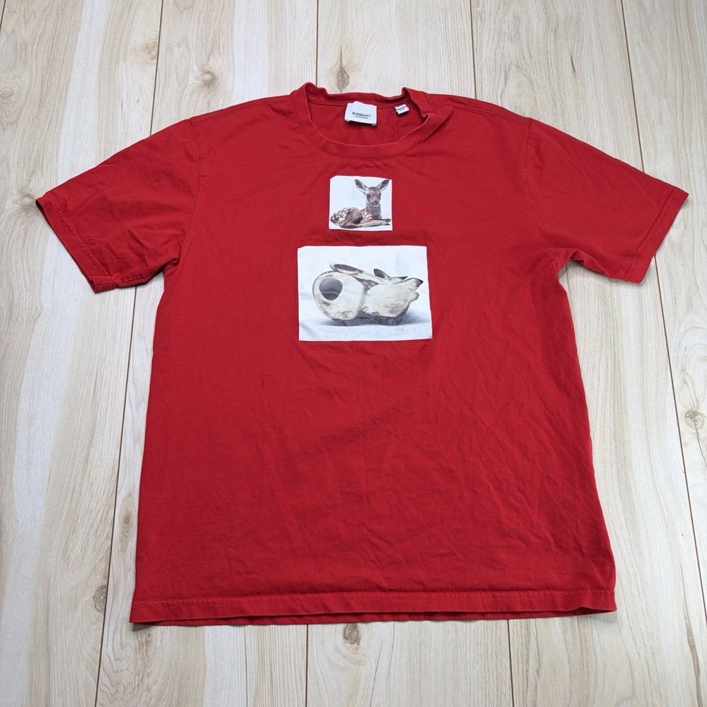 Authentic Burberry London Double Graphic Print T Shirt Crewneck Red XXS